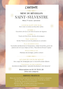 MENU REVEILLON RESTAURANT TRAITEUR ANTIDOTE CHERBOURG COTENTIN TOURISME