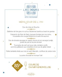 Menu St-Sylvestre 2019 restaurant les ormes la hague cotentin