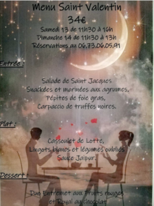 menu saint valentin restaurant a l abri des flots - cotentin - port du becquet Tourlaville