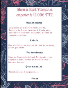 MENU SAINT VALENTIN A EMPORTER RESTAURANT CHERBOURG COTENTIN TOURISME