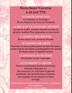 MENU SAINT VALENTIN RESTAURANT CHERBOURG ANTIDOTE COTENTIN TOURISME