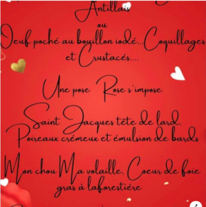 MENU SAINT VALENTIN RESTAURANT LA MAISON ROUGE COTENTIN TOURISME