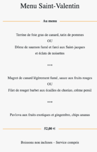 MENU SAINT VALENTIN RESTAURANT LA PERNELLE COTENTIN TOURISME