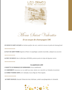 MENU SAINT VALENTIN RESTAURANT LES ORMES COTENTIN TOURISME