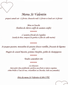 MENU SAINT VALENTIN RESTAURANT QUAI DES MERS COTENTIN TOURISME