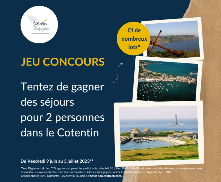 Règlement du JEU GRATUIT DE COTENTIN TOURISME SANS OBLIGATION D’ACHAT  DU 9 juin au 3 juillet 2023